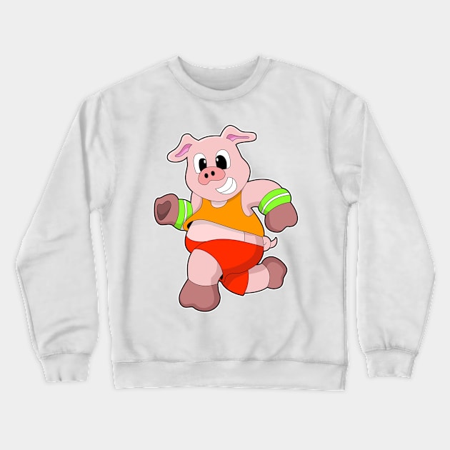 Pig at Running Crewneck Sweatshirt by Markus Schnabel